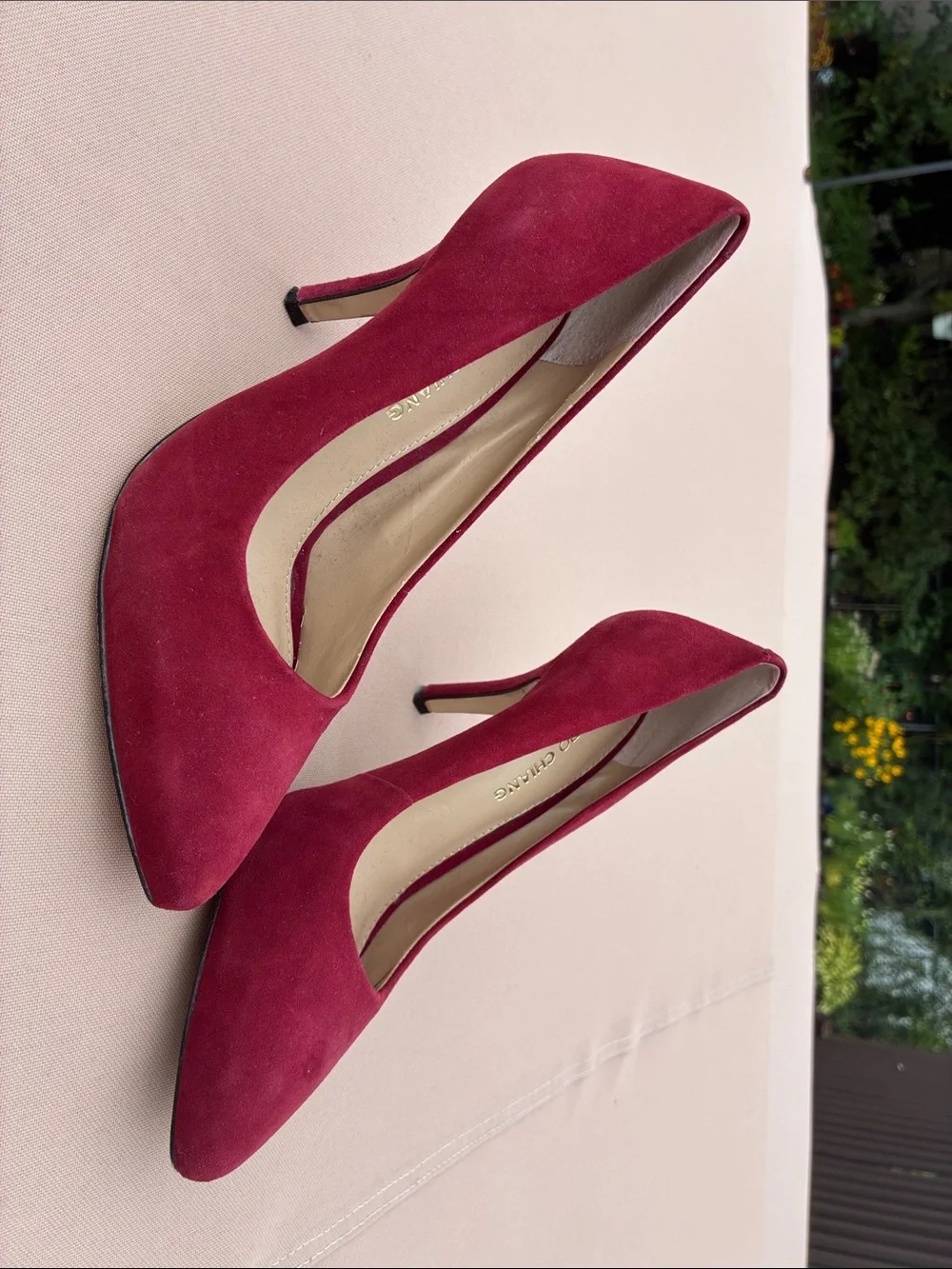 Arturo Chiang Burgundy Suede Pointed Toe Stiletto Pumps